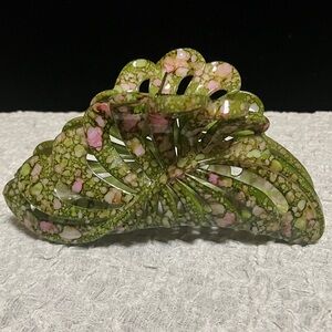 Green Floral Resin Hair Claw Clip for Women